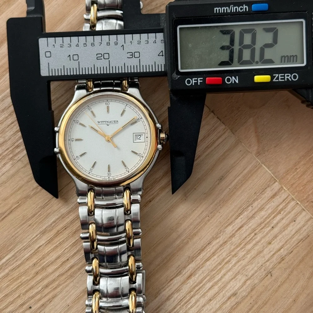 Wittnauer Vintage Luxury Watch Two-Tone Bracelet Case White Dial Date Window